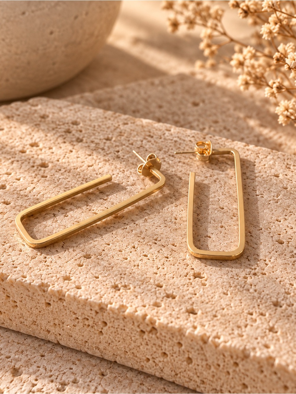NWOT 14K Gold-Plated Sterling Silver Minimalist Elongated Hoop Earrings